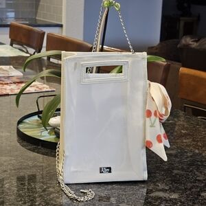 Christian Dior White Standing Tote w/Crossbody Chain & Twilly Added